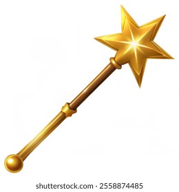 Golden Magic Wand with Star Symbol of Magic, Imagination and Witchcraft vector .illustration vector isolated with white background.