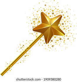 
Golden Magic Wand With A Stars Cloud Around It. Vector Illustration Isolated On White Background