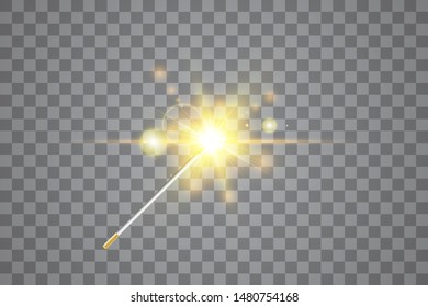 Golden Magic wand. Vector illustration. Isolated on transparent background.