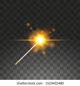 Golden Magic wand. Vector illustration. Isolated on transparent background.