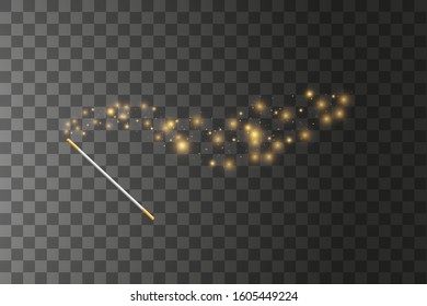 Golden Magic wand. Vector illustration. Isolated on transparent background.
