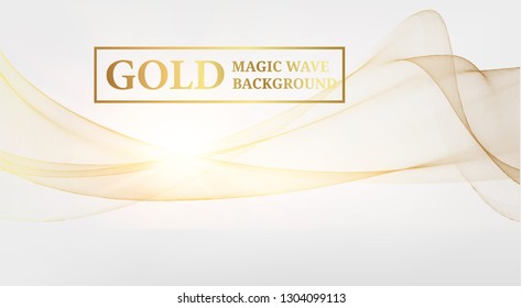 Golden magic wave background. Abstract gold flow in science style. Vector illustration.