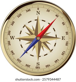 Golden magnetic compass device vector
