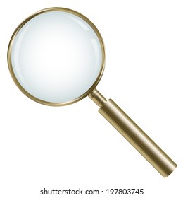 golden magnifying glass isolated