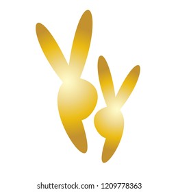 Golden Male and Female Hares minimal flat vector design. Couple of bunnies in love symbolic vector illustration. Two bunnies flat icon. Editable cute element for valentines, weddings, invitation cards