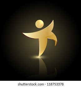 Golden man symbol. Winner icon logo.