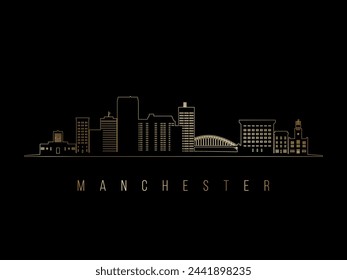 Golden Manchester skyline silhouette.  Manchester NH architecture. Golden cityscape with landmarks. Business travel concept.