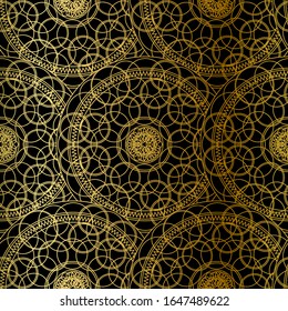 Golden Mandala Boho Seamless Pattern. Vector