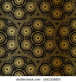 Golden Mandala Boho Seamless Pattern. Vector