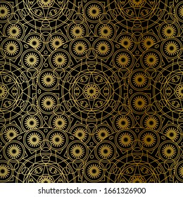 Golden Mandala Boho Seamless Pattern. Vector