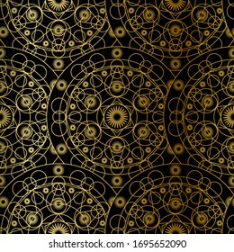 Golden Mandala Boho Seamless Pattern. Vector