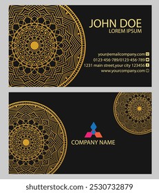 The "Golden Mandala Business Card" embodies elegance and luxury with its intricate design in rich gold tones. Symbolizing success and professionalism, perfect for conveying prestige.