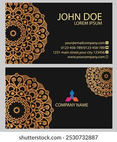 The "Golden Mandala Business Card" embodies elegance and luxury with its intricate design in rich gold tones. Symbolizing success and professionalism, perfect for conveying prestige.