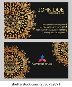 The "Golden Mandala Business Card" embodies elegance and luxury with its intricate design in rich gold tones. Symbolizing success and professionalism, perfect for conveying prestige.