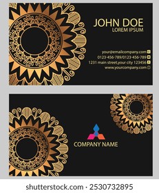 The "Golden Mandala Business Card" embodies elegance and luxury with its intricate design in rich gold tones. Symbolizing success and professionalism, perfect for conveying prestige.