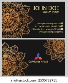 The "Golden Mandala Business Card" embodies elegance and luxury with its intricate design in rich gold tones. Symbolizing success and professionalism, perfect for conveying prestige.