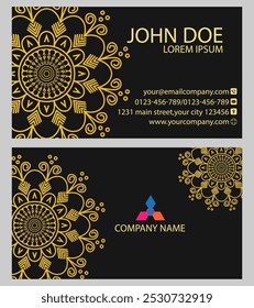 The "Golden Mandala Business Card" embodies elegance and luxury with its intricate design in rich gold tones. Symbolizing success and professionalism, perfect for conveying prestige.