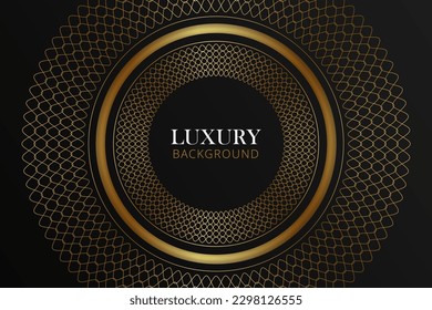 Golden Mandala Circle Frame Vector Illustration for Luxury Wedding Invitation or Premium Presentation Template Design with Elegant Geometric Decorative Element and Glowing Effect on Black Background