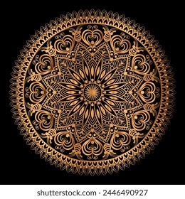 golden mandala design with a black background