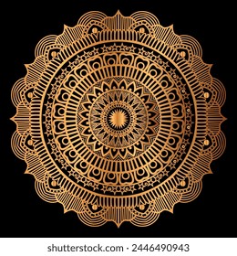 golden mandala design with a black background