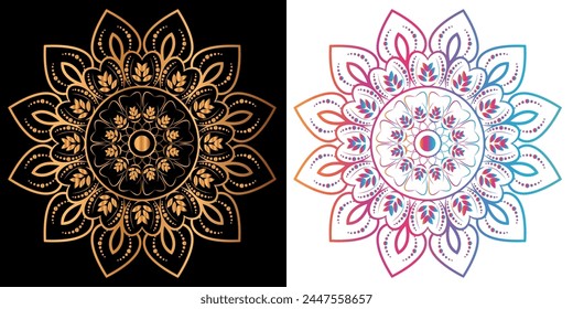 golden mandala design with a black background