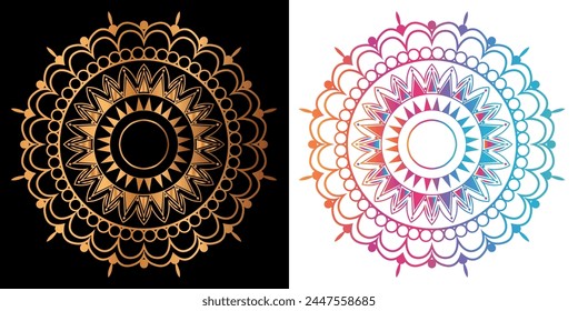 golden mandala design with a black background