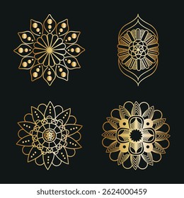 Golden Mandala design. Decorative golden mandala Background. Mandala for henna, mehendi, tattoo, Decorative ethnic ornamental elements, Oriental patterns. Spiritual golden mandala