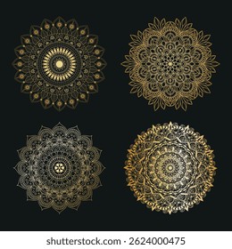Projeto Mandala dourado. Plano de fundo decorativo mandala dourada. Mandala para hena, mehendi, tatuagem, elementos decorativos étnicos ornamentais, padrões orientais. Mandala dourada espiritual
