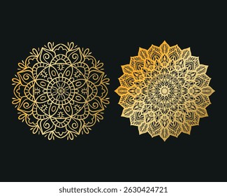 golden Mandala design. Decorative golden mandala. Mandala for henna, mehendi, business card, template, tattoo, Decorative ethnic ornamental elements, card. Spiritual golden mandala.