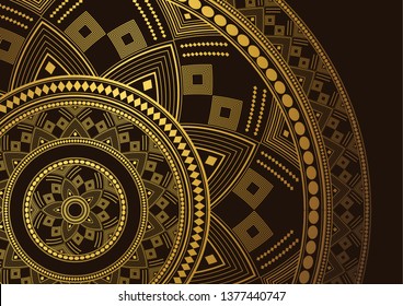 Golden mandala design on black background. Decorative floral template for greeting card, invitation or banner. Vector illustration