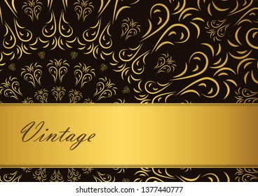 Golden mandala design on black background. Decorative floral template for greeting card, invitation or banner. Vector illustration
