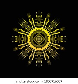 Golden Mandala element on dark background , vector illustration.