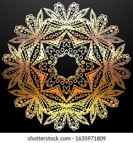 Golden Mandala Ethnic Ornament. Design Element for Anniversary, Invitation Greeting cards. 