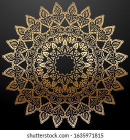 Golden Mandala Ethnic Ornament. Design Element for Anniversary, Invitation Greeting cards. 