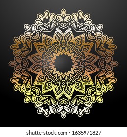 Golden Mandala Ethnic Ornament. Design Element for Anniversary, Invitation Greeting cards. 