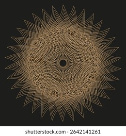 Golden mandala figure. Circular vector symbol. Ornamental radial shape. Abstract symmetry form.