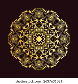 Golden Mandala with Floral and Geometric Petals on Dark Background