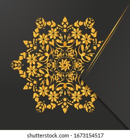 Golden mandala Flower on black isolated background.
