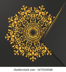 Golden mandala Flower on black isolated background.