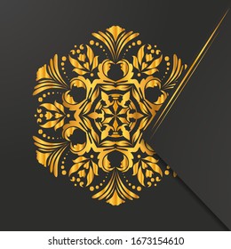 Golden mandala Flower on black isolated background.