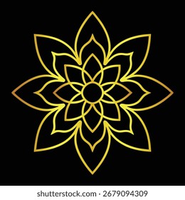 Golden mandala flower vector design on black background