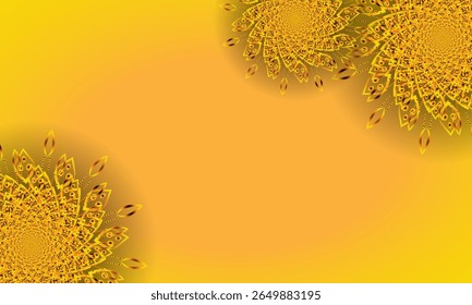 Golden Mandala Fractal Pattern on Bright Yellow Background
