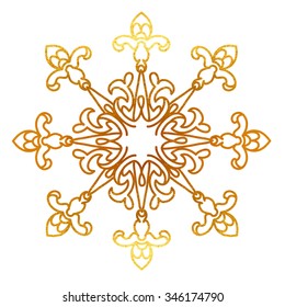 golden mandala icon in the shape of a cross, snowflakes, stars and flowers boho style. You can change the background