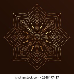 Golden mandala. Indian pattern on a dark background
