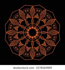 Golden mandala, intricate floral pattern, symmetrical design, ornate circular motif, delicate linework, sacred geometry