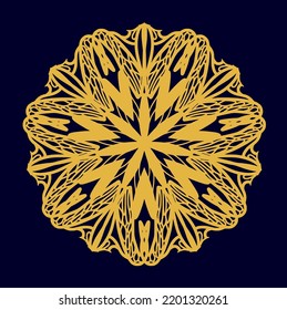 Golden mandala for laser cutting. Several hearts in the middle. Woodcarving, metal carving. Vinyl cutout. Vector coaster design. 