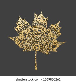 Golden Mandala Maple Leaf. Ornamental Decoration.