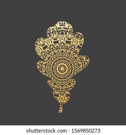 Golden Mandala Oak Leaf. Ornamental Decoration.