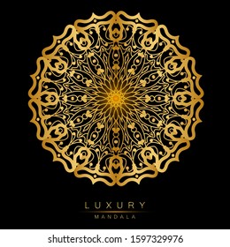 Golden mandala on black background. Luxurious background. Rich ornament. Vector EPS 10. 