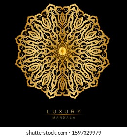 Golden mandala on black background. Luxurious background. Rich ornament. Vector EPS 10. 